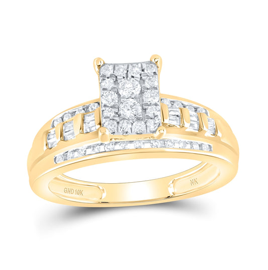 10K Yellow Or White Or Rose Gold Round Diamond Cluster Bridal Wedding Engagement Ring , Womens Size: 5-10