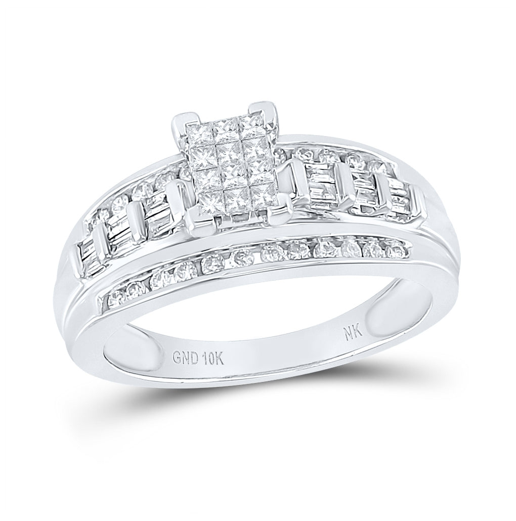 10K White Gold Princess Diamond Cluster Bridal Wedding Engagement Ring 1/2ctw, Womens Size: 5-10