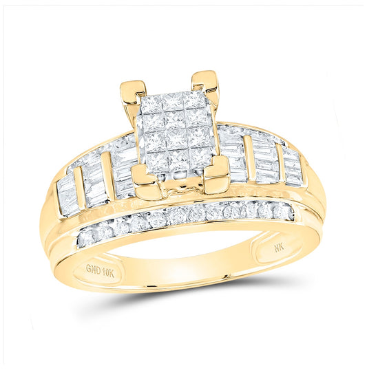10K White Or Yellow Gold Princess Diamond Cluster Bridal Wedding Engagement Ring , Womens Size: 5-10