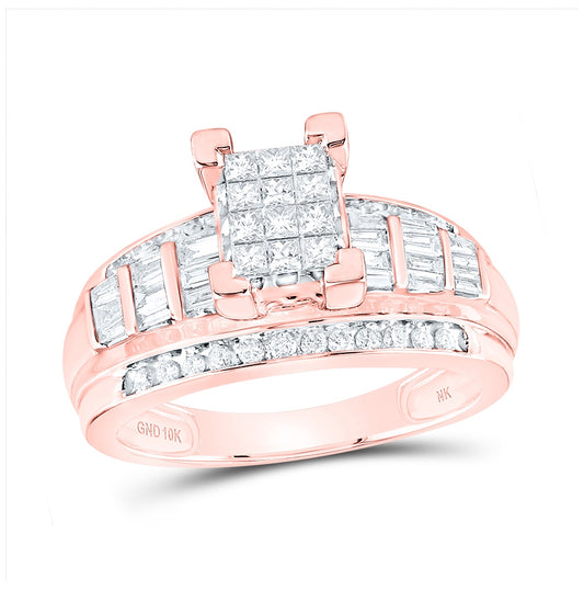 10K Rose Gold Princess Diamond Cluster Bridal Wedding Engagement Ring 7/8 Cttw, Womens Size: 5-10