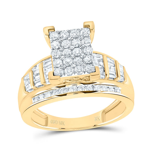 10K Yellow Or White Or Rose Gold Round Diamond Cluster Bridal Wedding Engagement Ring 1 Cttw, Womens Size: 5-10