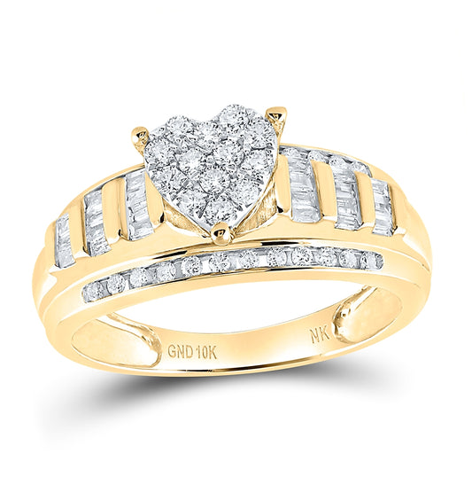 10K Yellow Or White Or Rose Gold Round Diamond Heart Bridal Wedding Engagement Ring , Womens Size: 5-10