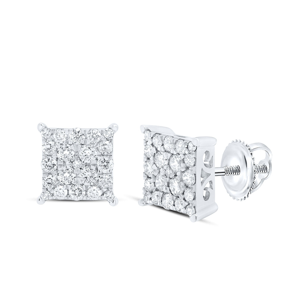 10K White Gold Womens Round Diamond Square Earrings 3/4 Cttw
