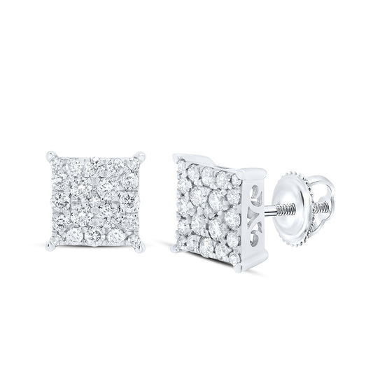 10K White Gold Womens Round Diamond Square Earrings 3/4 Cttw