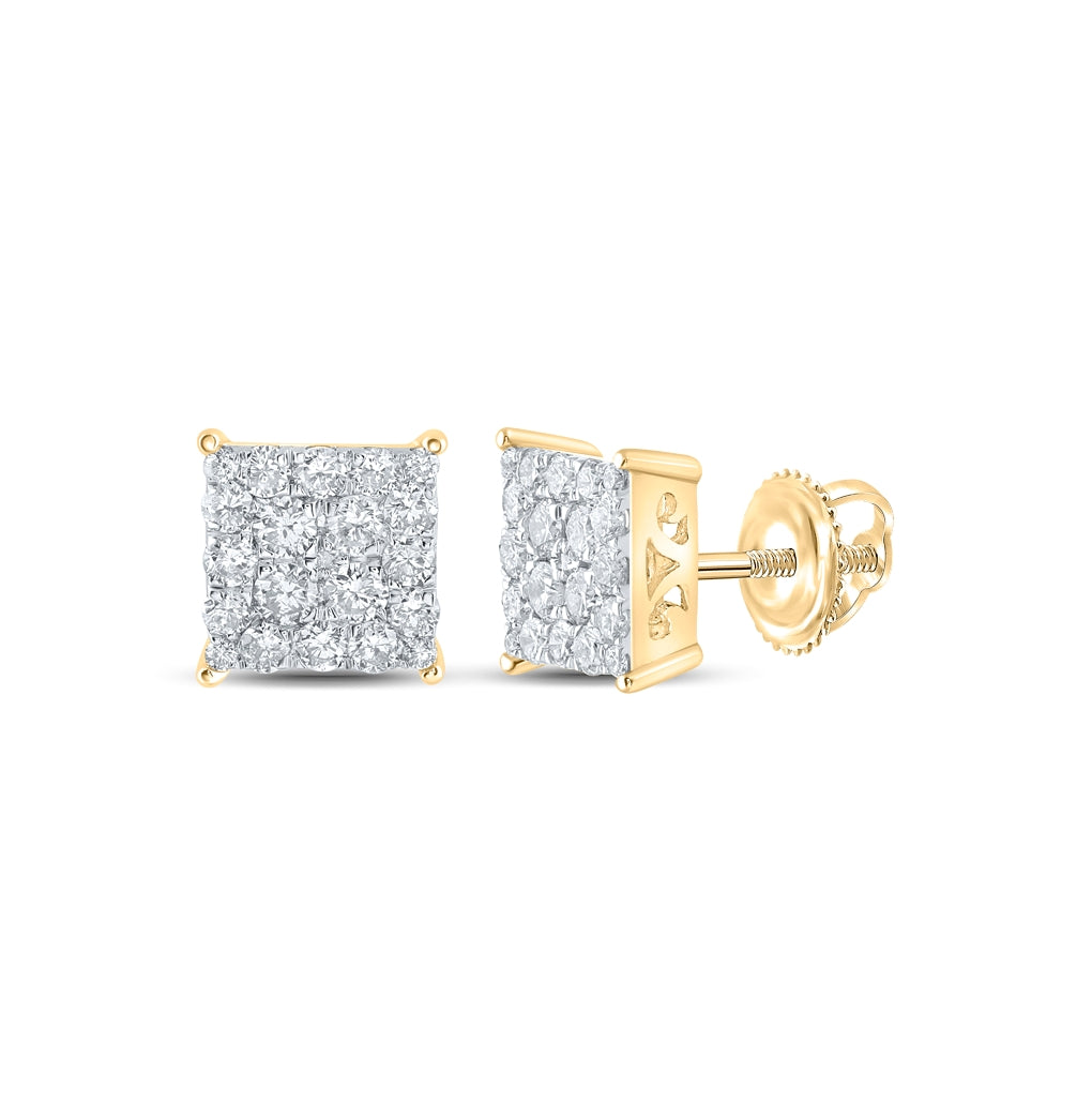 10K Yellow Gold Womens Round Diamond Square Earrings 1ctw, Length: 0.33 Inch Width: 0.33 Inch