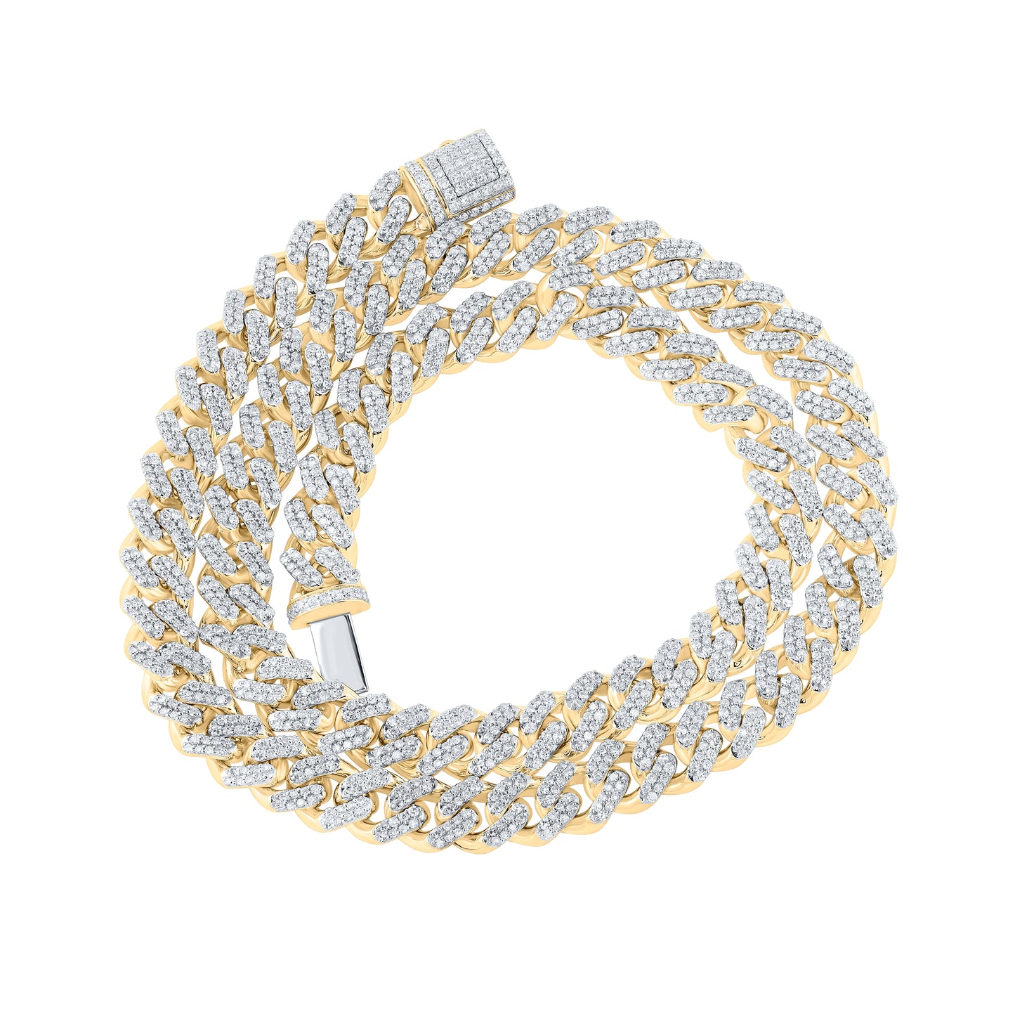 10K Yellow Gold Mens Round Diamond Cuban Link Chain Necklace 12-3/8 Cttw, Length: 22.01 In