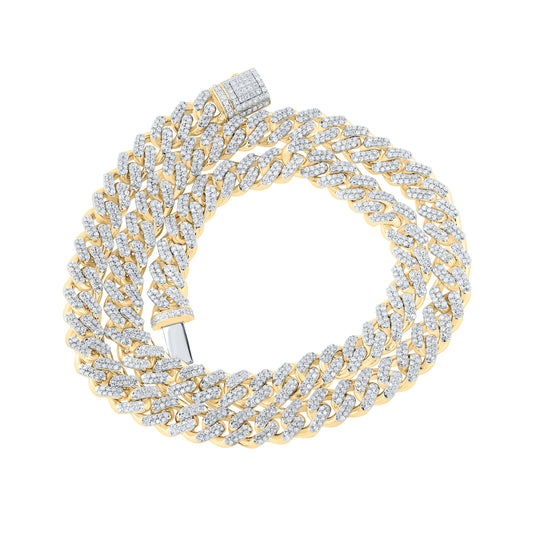 10K Yellow Gold Mens Round Diamond Cuban Link Chain Necklace 12-3/8 Cttw, Length: 22.01 In