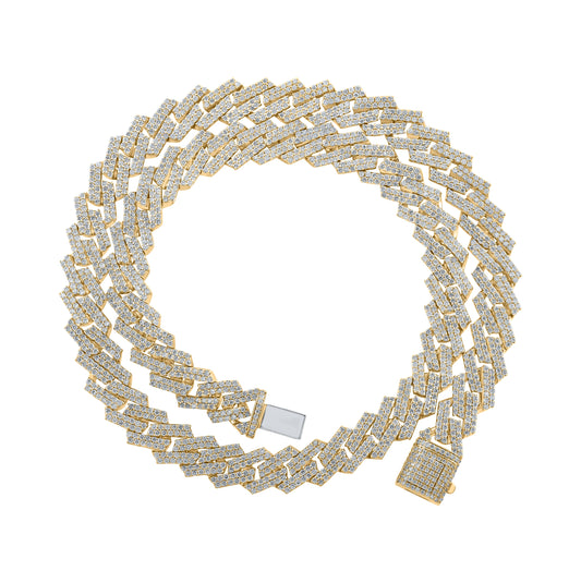 10K Yellow Gold Mens Round Diamond Cuban Curb Link Chain Necklace 21-3/4 Cttw, Length: 22.01 In, Width: 0.54 In