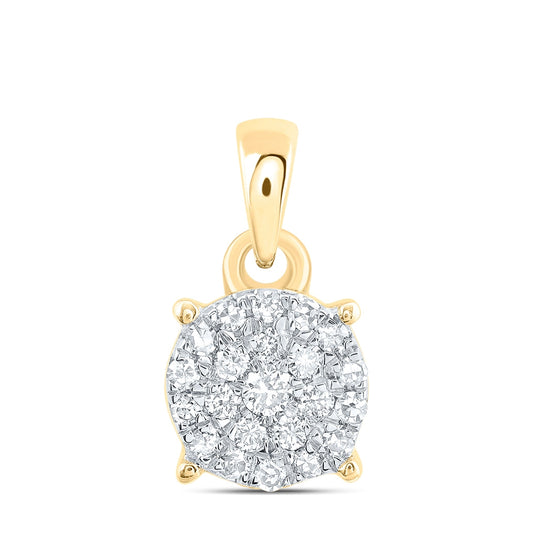 10K Yellow Gold Womens Round Diamond Cluster Pendant 1/6 Cttw