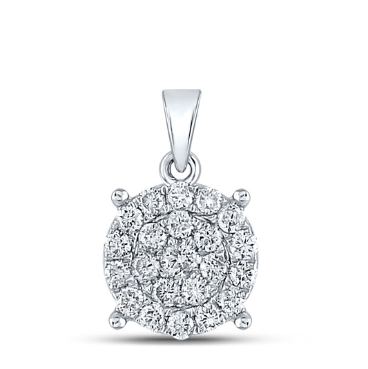 10K White Gold Womens Round Diamond Cluster Pendant 1/2ctw