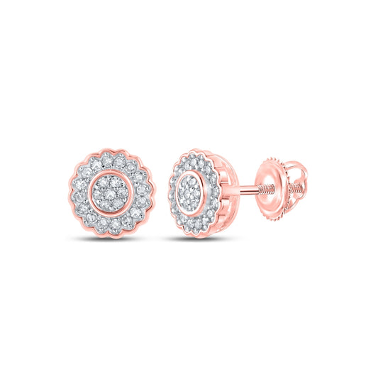10K Rose Gold Womens Round Diamond Cluster Earrings 1/5 Cttw
