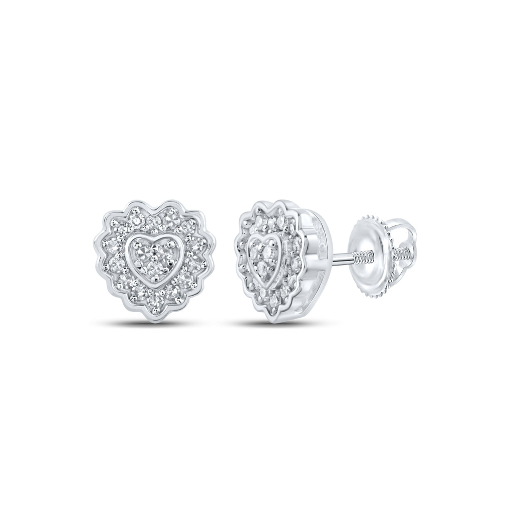 10K Yellow Or White Or Rose Gold Womens Round Diamond Heart Earrings