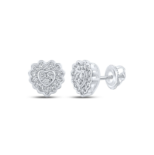 10K Yellow Or White Or Rose Gold Womens Round Diamond Heart Earrings