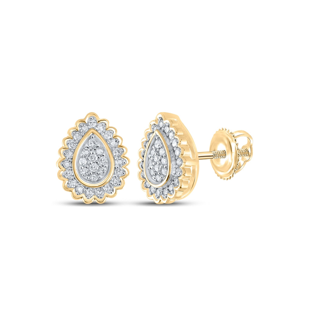 10K Yellow Or White Or Rose Gold Womens Round Diamond Teardrop Earrings