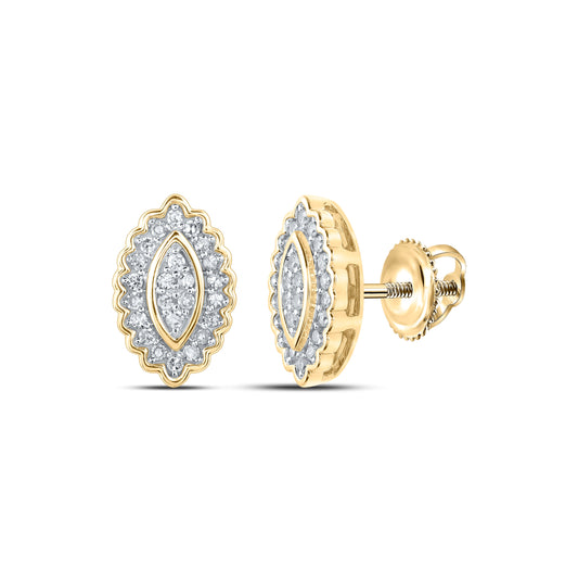10K Yellow Or White Or Rose Gold Womens Round Diamond Oval Cluster Earrings