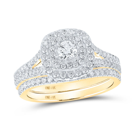 14K Yellow Gold Round Diamond Halo Bridal Wedding Band Set 1 ct, Women's Sz: 5-10