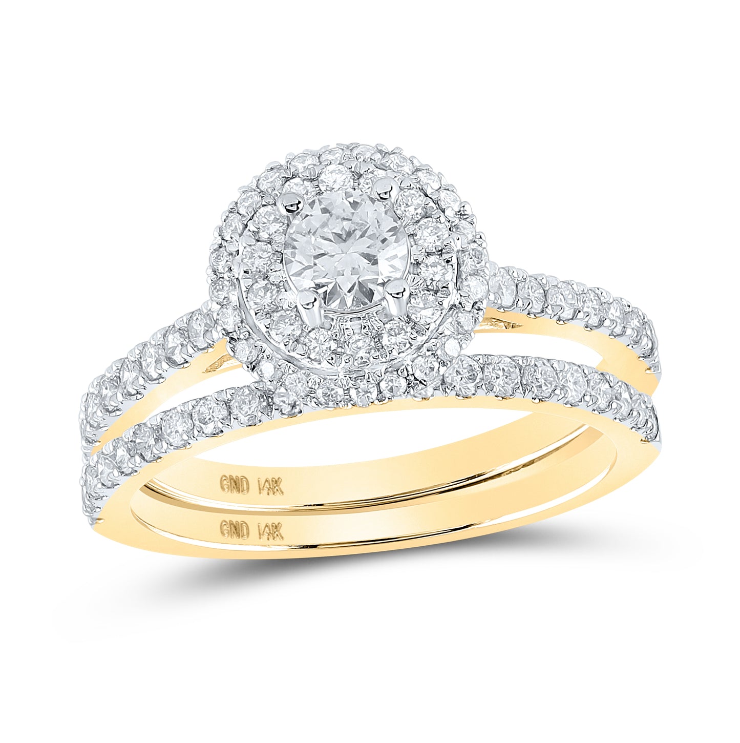 14K White Or Yellow Gold Round Diamond Halo Bridal Wedding Ring Band Set , Womens Size: 5-10