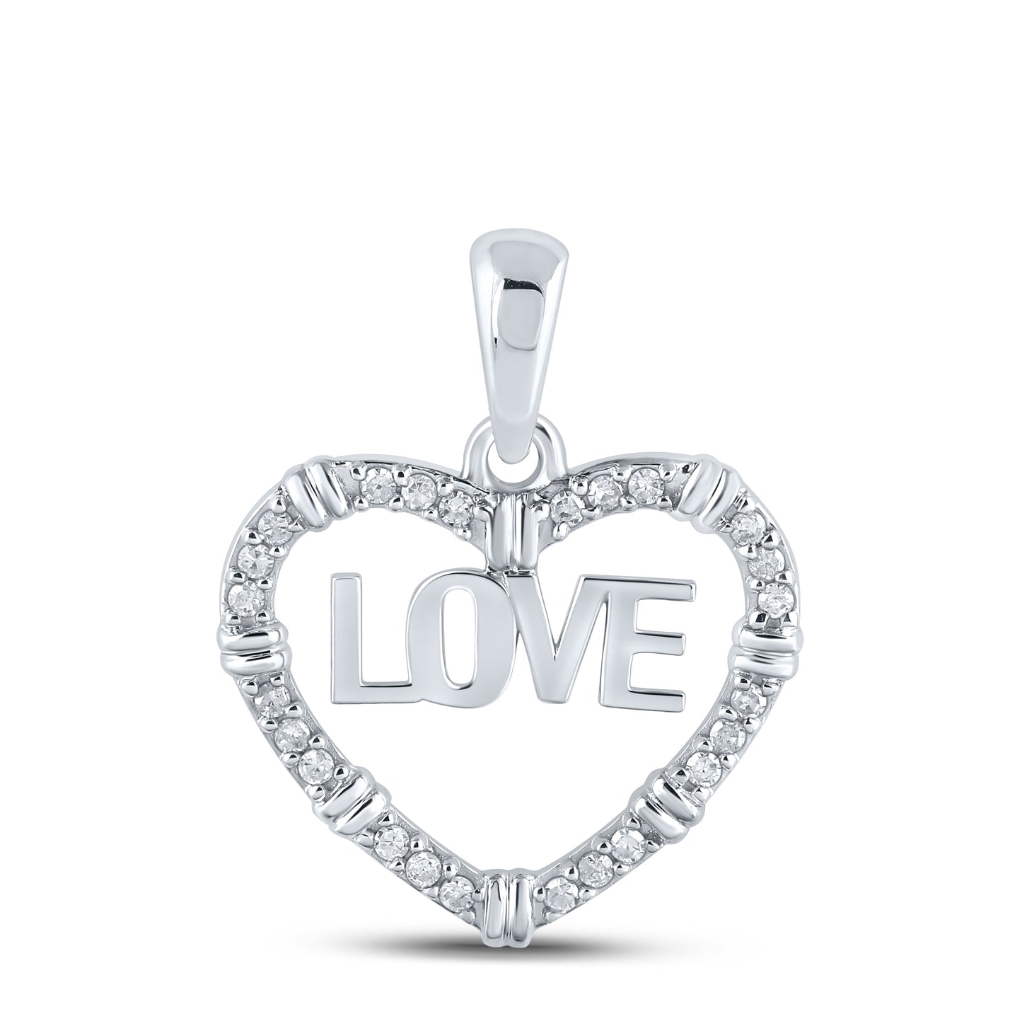 10K White Gold Womens Round Diamond Love Heart Pendant 1/6 Cttw