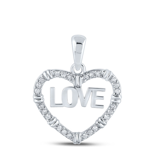10K White Gold Womens Round Diamond Love Heart Pendant 1/6 Cttw