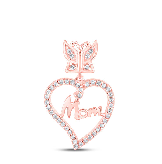 10K Rose Gold Womens Round Diamond Heart Mom Pendant 1/8 Cttw
