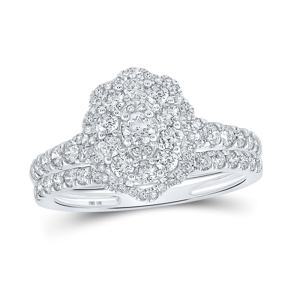 10K White Gold Round Diamond Bridal Wedding Ring Band Set , Womens Size: 5-10