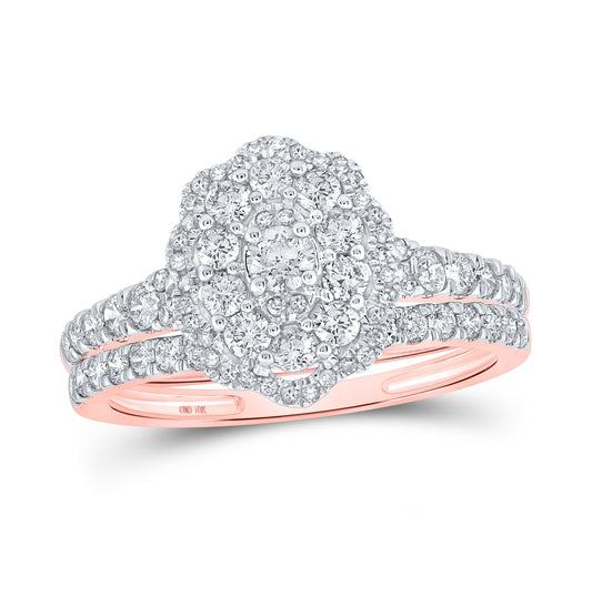 10K Rose Gold Round Diamond Halo Bridal Wedding Ring Band Set 1 Cttw, Womens Size: 5-10