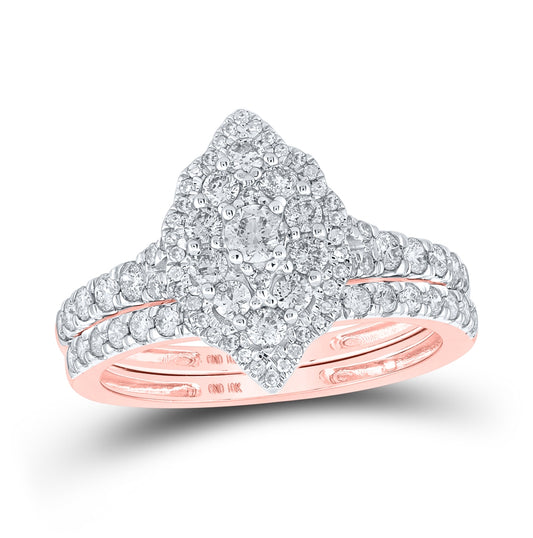 10K Rose Gold Round Dia. Halo Bridal Wedding Ring Band Set 1ctw, Women's Size: 5-10