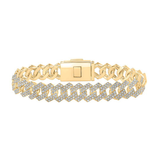 10K Yellow Gold Mens Round Diamond 8.5-inch Square Cuban Link Bracelet 10-1/2 Cttw