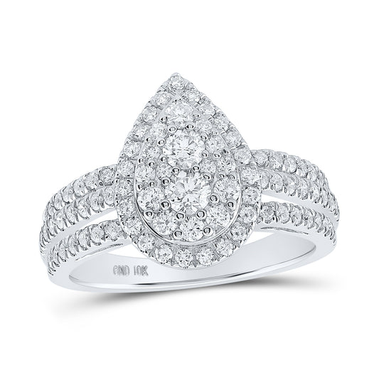 10K White Gold Womens Round Diamond Teardrop Ring 1 Cttw, Womens Size: 5-10