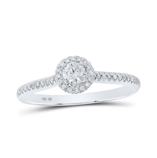 10K White Gold Round Diamond Halo Bridal Wedding Engagement Ring 1/3 Cttw, Womens Size: 5-10