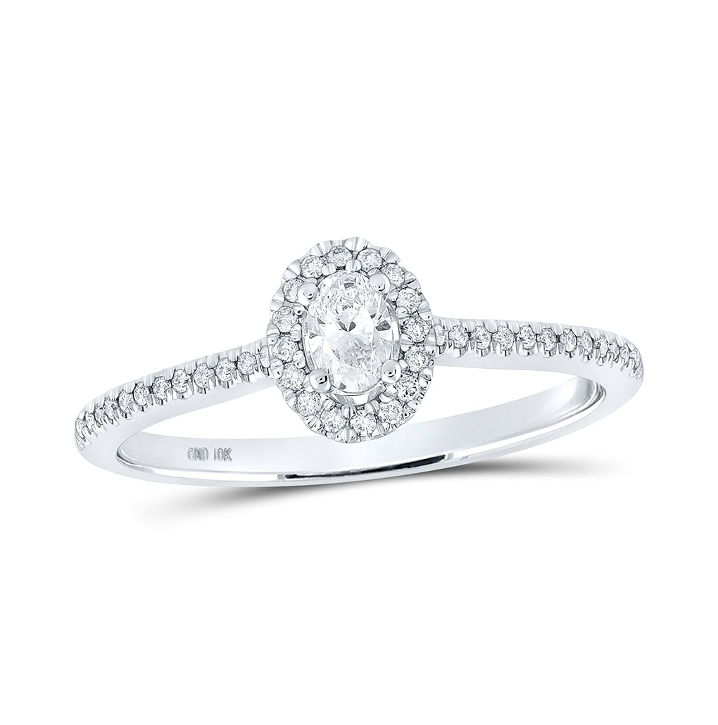 10K White Gold Oval Diamond Halo Bridal Wedding Engagement Ring 1/3ctw, Women's Size: 5-10