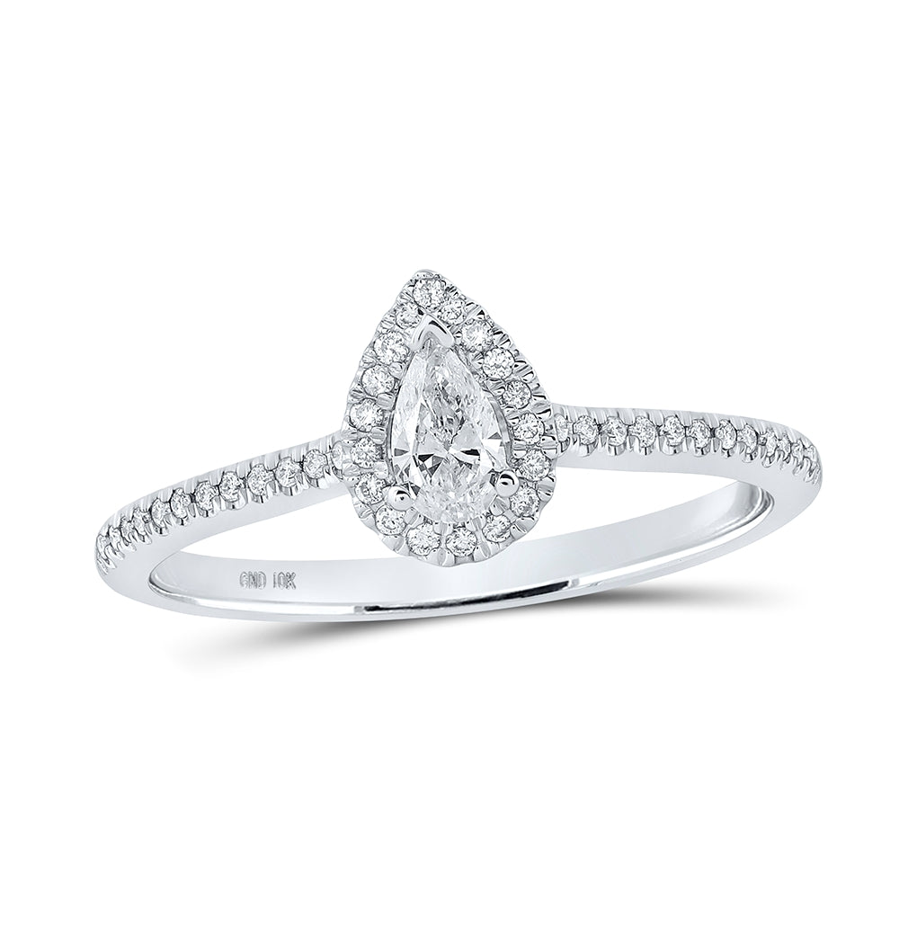 10K White Gold Pear Diamond Halo Bridal Wedding Engagement Ring 1/3 Cttw, Womens Size: 5-10