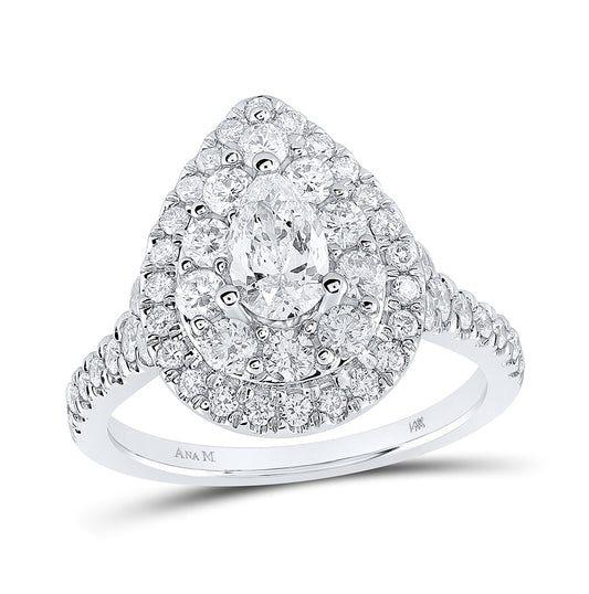 14kt White Gold 1 3/4ctw Diamond Ana M 1/2ct-cpear Engagement Double Halo Ring Cert