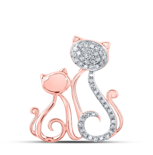 10K Rose Gold Womens Round Diamond Cat Kitty Animal Pendant 1/8 Cttw, Length: 0.79 In, Width: 0.71 In