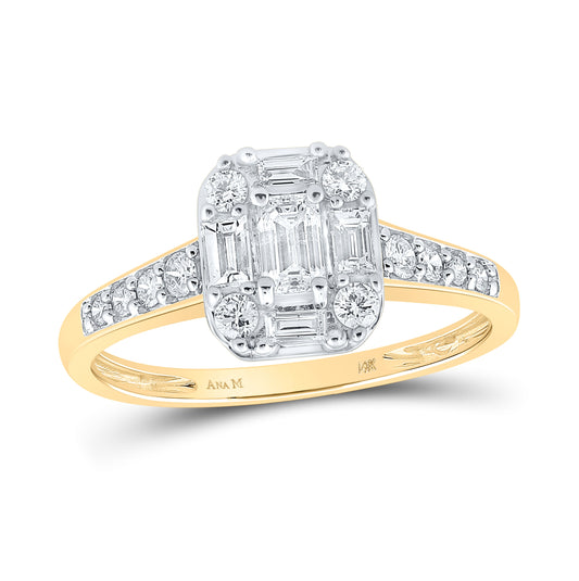 14K Yellow Gold Emerald Diamond Halo Bridal Wedding Engagement Ring 3/4 Cttw, Womens Size: 5-10