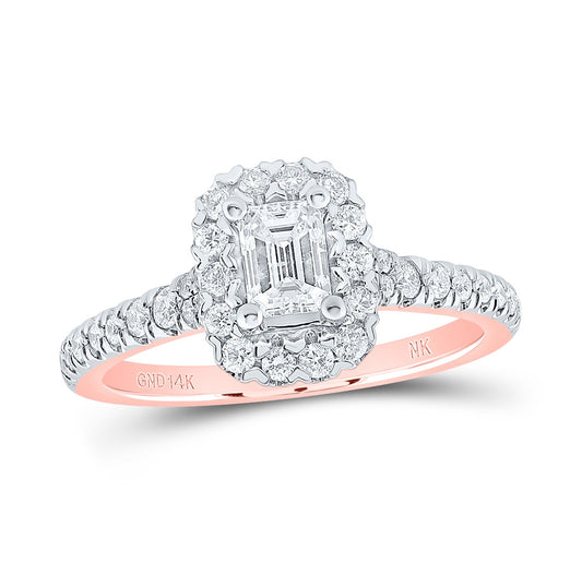 14K Rose Gold Emerald Diamond Halo Bridal Wedding Engagement Ring 1 Cttw, Womens Size: 5-10