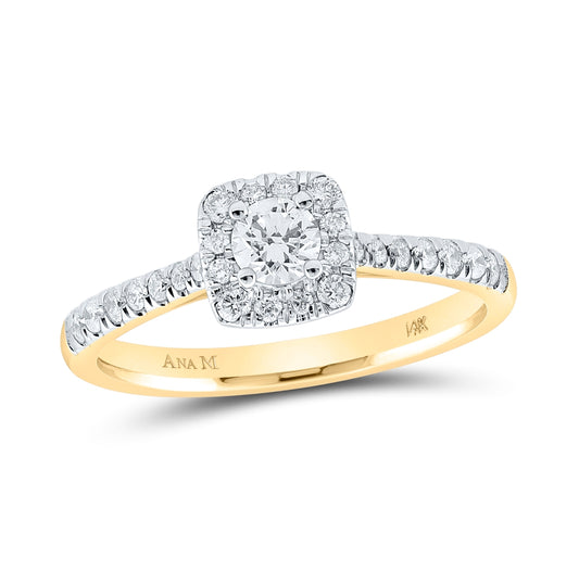 14K Yellow Gold Round Diamond Halo Bridal Wedding Engagement Ring 1/2 Cttw, Womens Size: 5-10