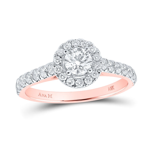 14kt Rose Gold Round Diamond Halo Bridal Wedding Engagement Ring 1 Cttw, Womens Size: 5-10