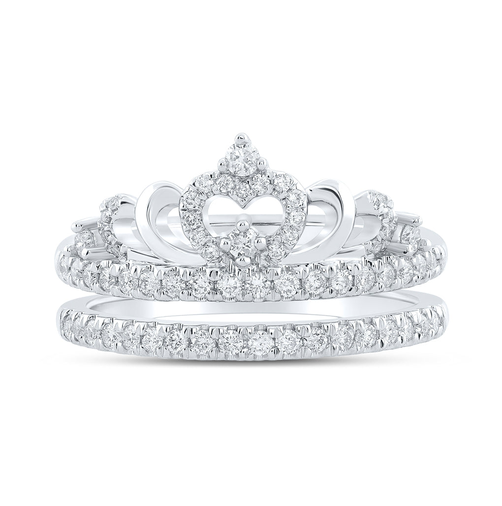 14K White Gold Womens Round Diamond Crown Wrap Enhancer Wedding Band 1/2 Cttw, Womens Size: 5-10