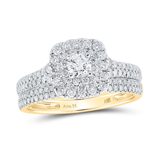 14K Yellow Gold Round Diamond Halo Bridal Wedding Band Set 1ct, Women's Size: 5-10