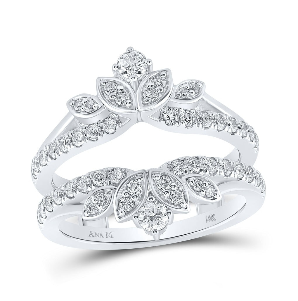 14K White Gold Womens Round Diamond Flower Wrap Enhancer Wedding Band 3/4 Cttw, Womens Size: 5-10