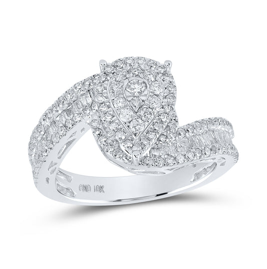 10K White Gold Round Diamond Tear Bridal Wedding Engagement Ring 1 Cttw, Womens Size: 5-10