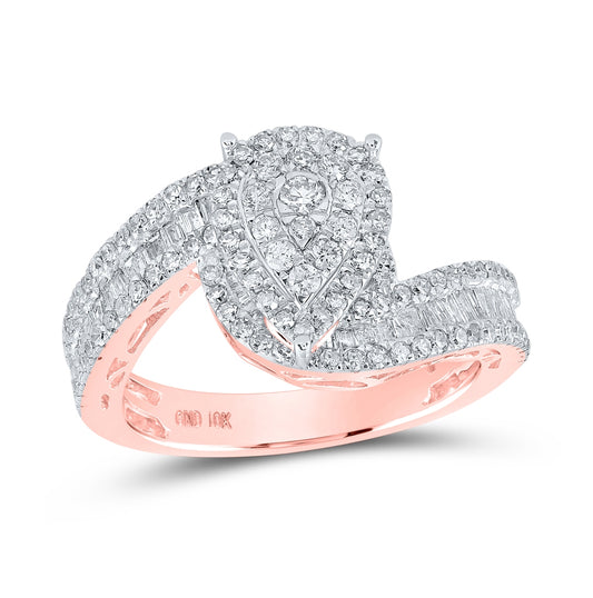 10K Rose Gold Baguette Diamond Tear Bridal Wedding Engagement Ring 1 Cttw, Womens Size: 5-10
