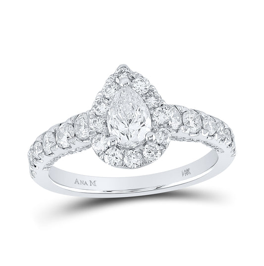 14K White Gold Pear Diamond Halo Bridal Wedding Engagement Ring 1-1/2 Cttw, Womens Size: 5-10