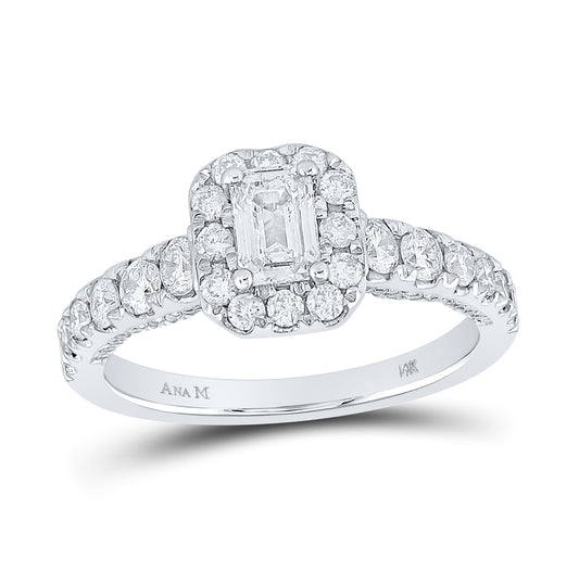 14K White Gold Emerald Diamond Halo Bridal Wedding Engagement Ring 1-1/2 Cttw, Womens Size: 5-10