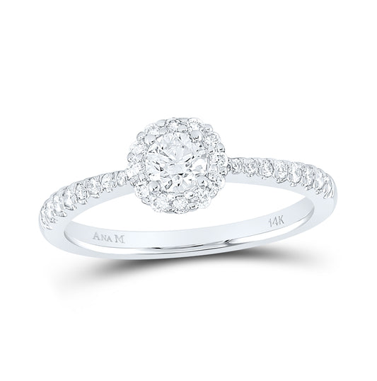 14K White Gold Round Diamond Halo Bridal Wedding Engagement Ring 1/2 Cttw, Womens Size: 5-10