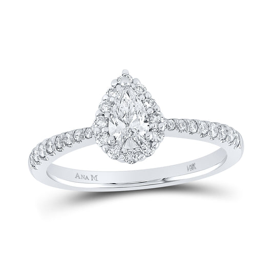 14K White Gold Pear Diamond Halo Bridal Wedding Engagement Ring 5/8 Cttw, Womens Size: 5-10