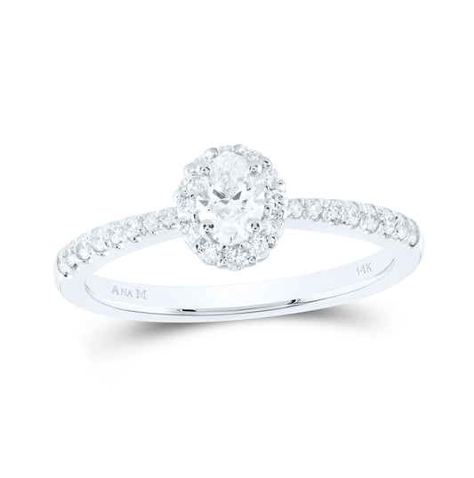 14K White Gold Oval Diamond Halo Bridal Wedding Engagement Ring 1/2ctw, Womens Size: 5-10