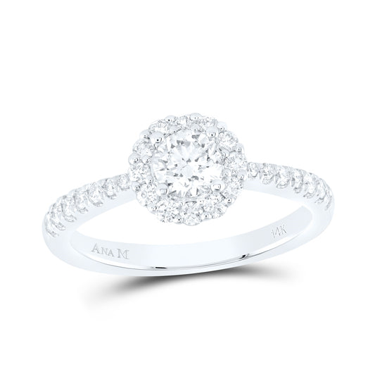 14K White Gold Round Diamond Halo Bridal Wedding Engagement Ring 7/8ctw, Womens Size: 5-10