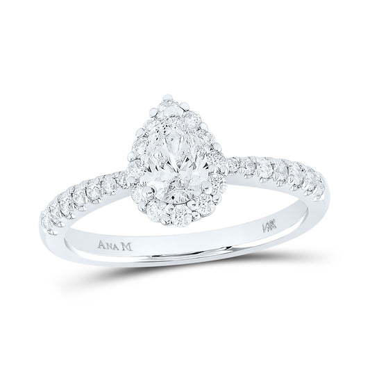 14K White Gold Pear Diamond Halo Bridal Wedding Engagement Ring 7/8 Cttw, Womens Size: 5-10